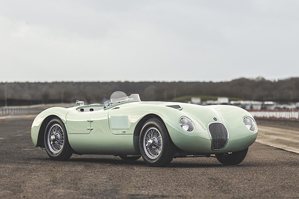 Pastel Green Jaguar C Type Parked On Race Circuit