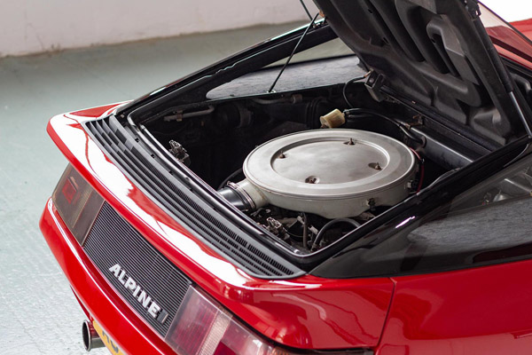 Engine interior of red Renault Alpine car