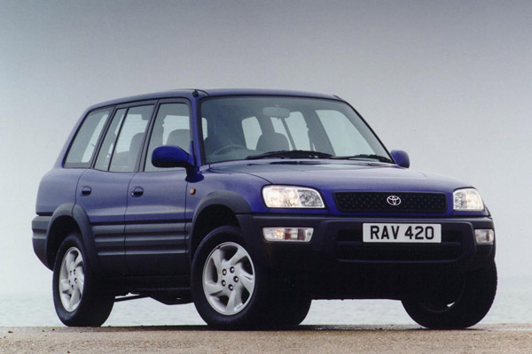 Blue Toyota RAV car with a white background