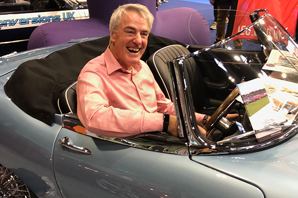 Nigel Kermode in his Jaguar E Type at NEC show