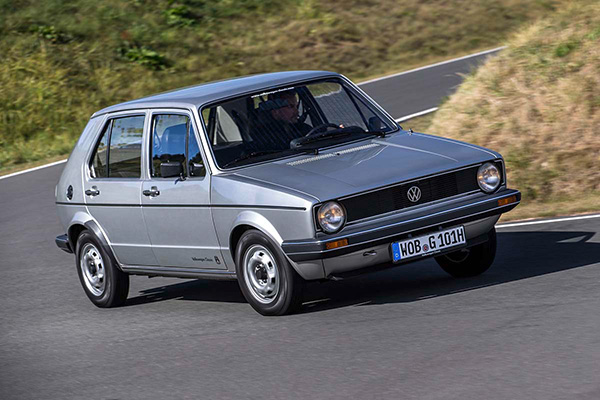 Grey 1974 VW golf front view driving