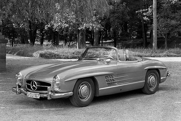 Monochrome Photo of Mercedes Benz 300s Roadster